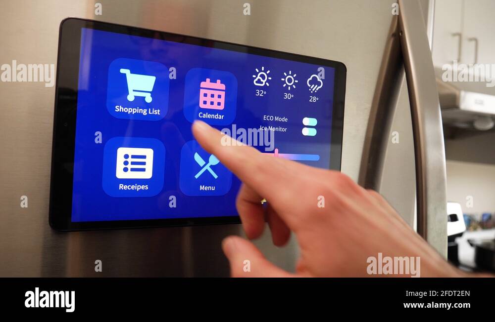 Shopping Grocery List on a Smart Refrigerator Screen Stock Video