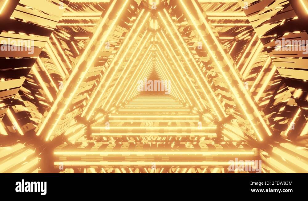 Motion graphics sci fi: bright golden rhombus and triangle tunnel ...