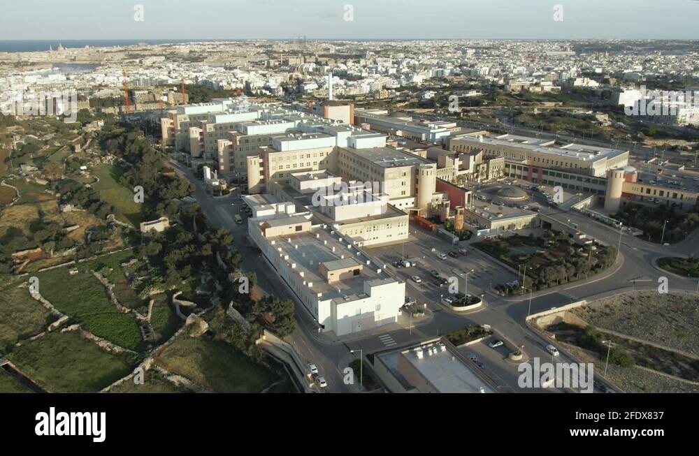 Mater Dei Hospital, Malta. Aerial view of the exterior of the wards