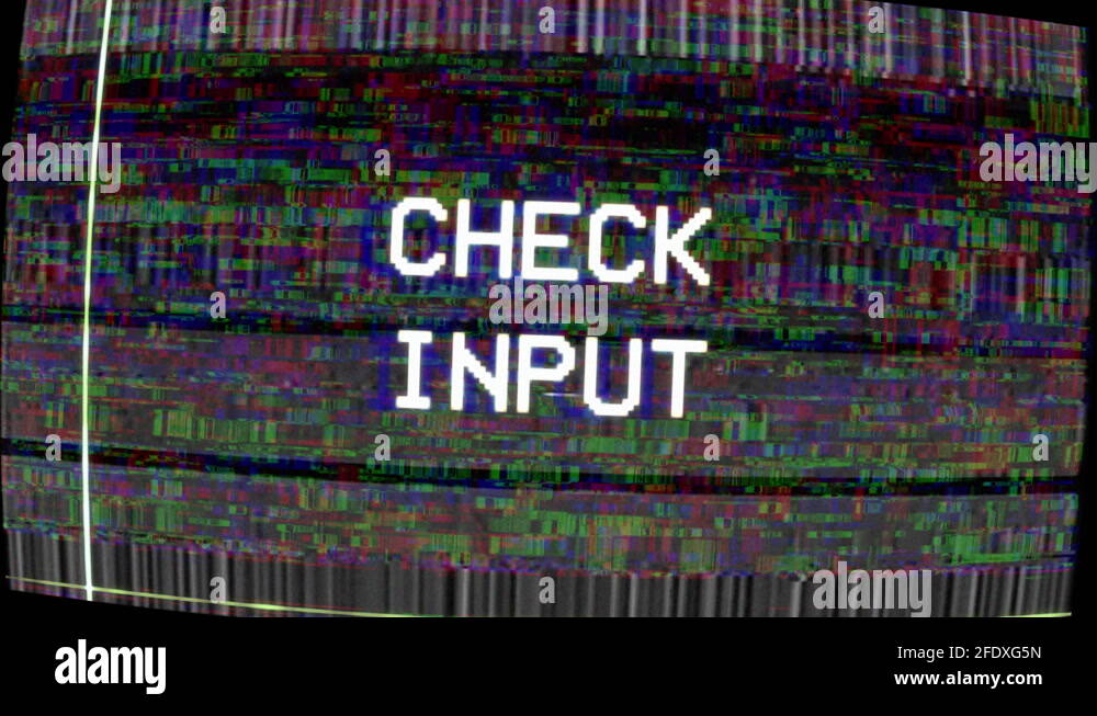 Check Input on an analog signal in a TV. image with VHS signal Stock