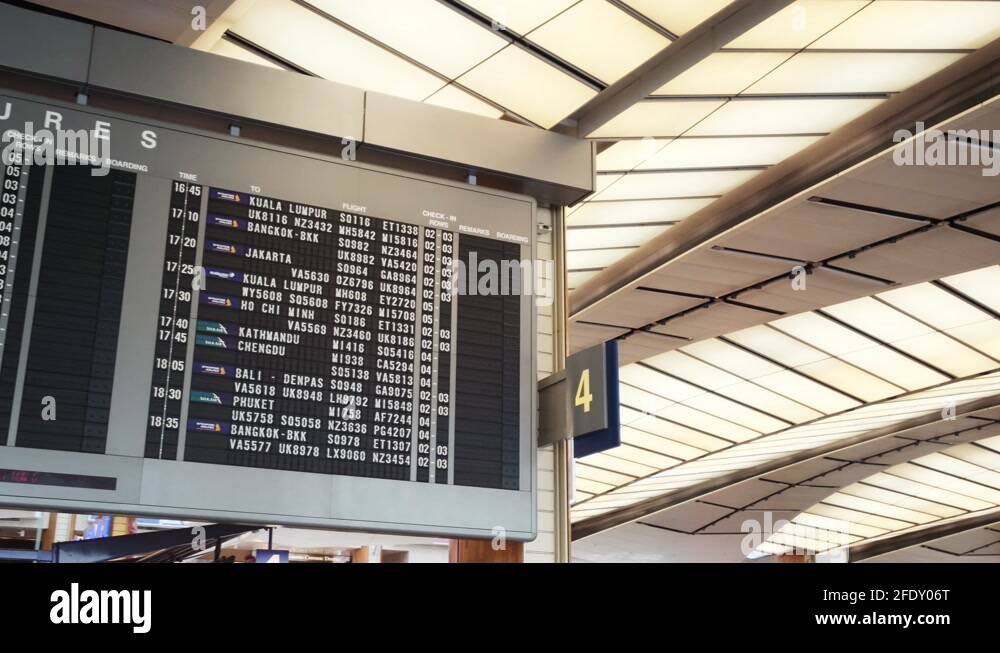 Singapore Changi Airport Terminal Two Solaris Board Slow Pan to the ...