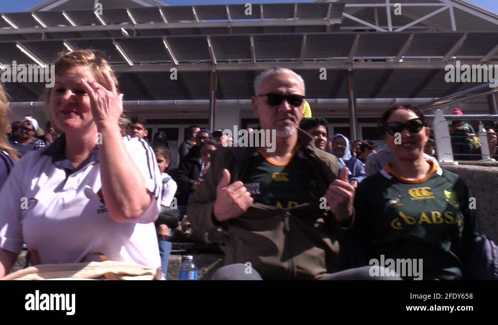 Rugby fans watch Rughy World Cup final at V and A Waterfront Stock ...