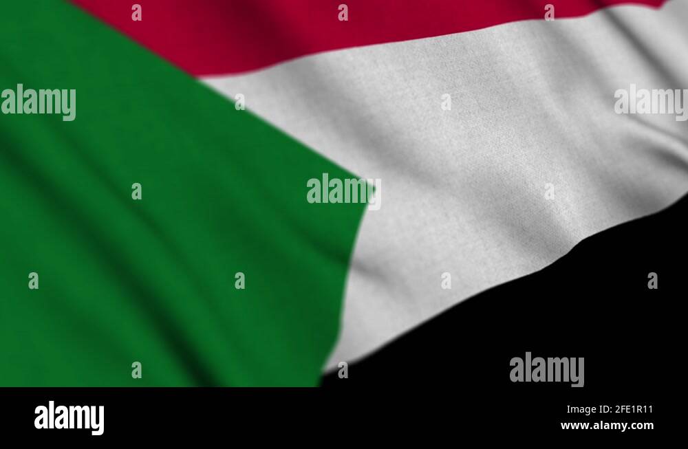 Sudan national flag waving with fabric texture fluttering in wind in a ...