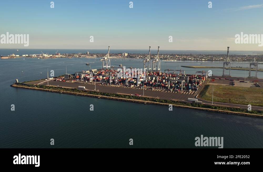 Port of Melbourne shipping webb dock berth drone shot wide Stock Video