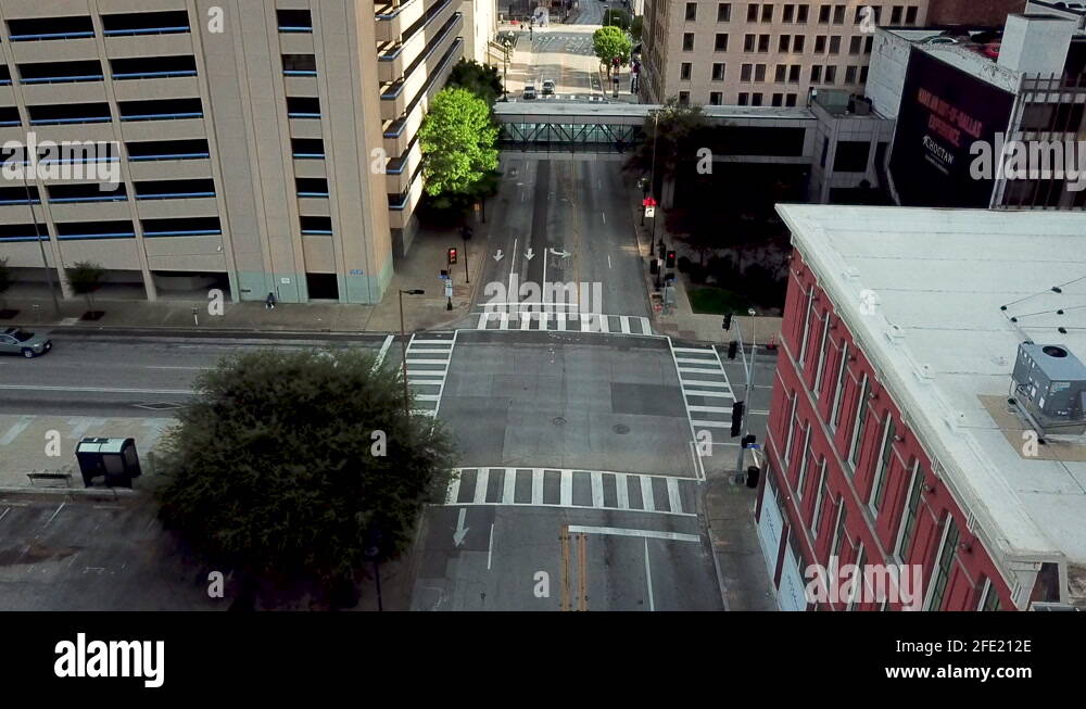 Still overlook of the intersection of Harwood Street and Elm Street in