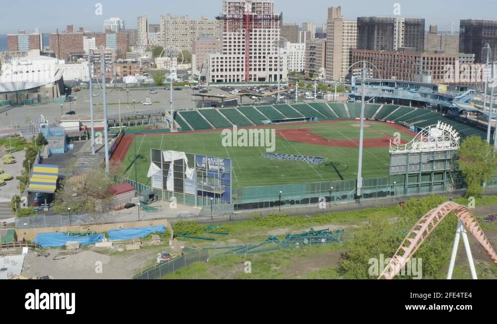 MCU Park Baseball Stadium, Coney Island, Brooklyn, New York. Aerial