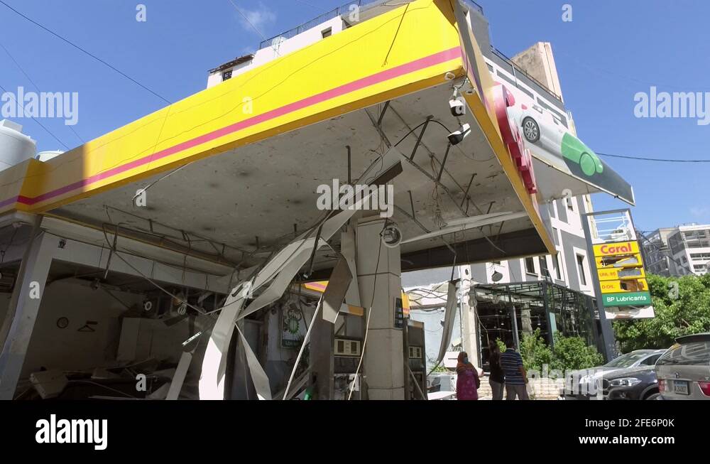 A damaged gas station near Beirut's port, Beirut, Lebanon Stock Video