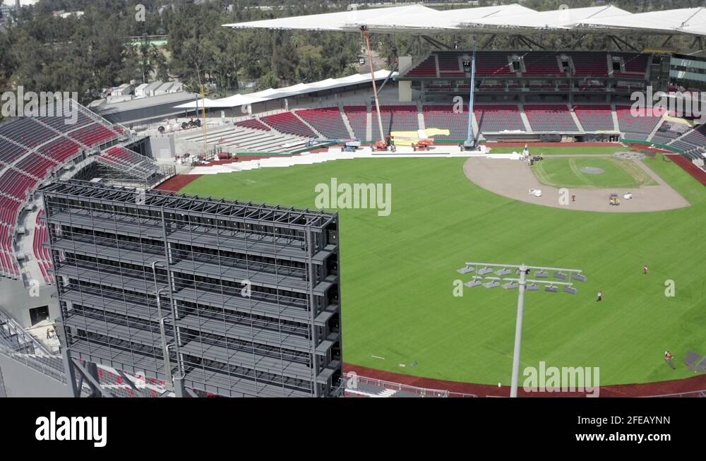 Aerial orbit shot of the new Alfredo Harp Helu Stadium of the Diablos
