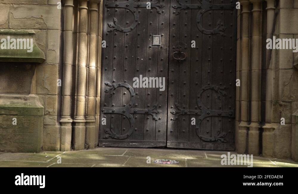 Brown church door with metal hinges Stock Videos & Footage - HD and 4K