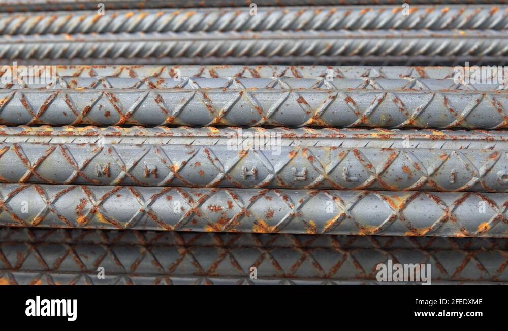 Steel rods or bars used to reinforce concrete, in warehouse Stock Video