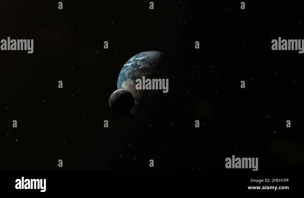 slow motion rotation of the planet earth, moon and sun, solar system ...