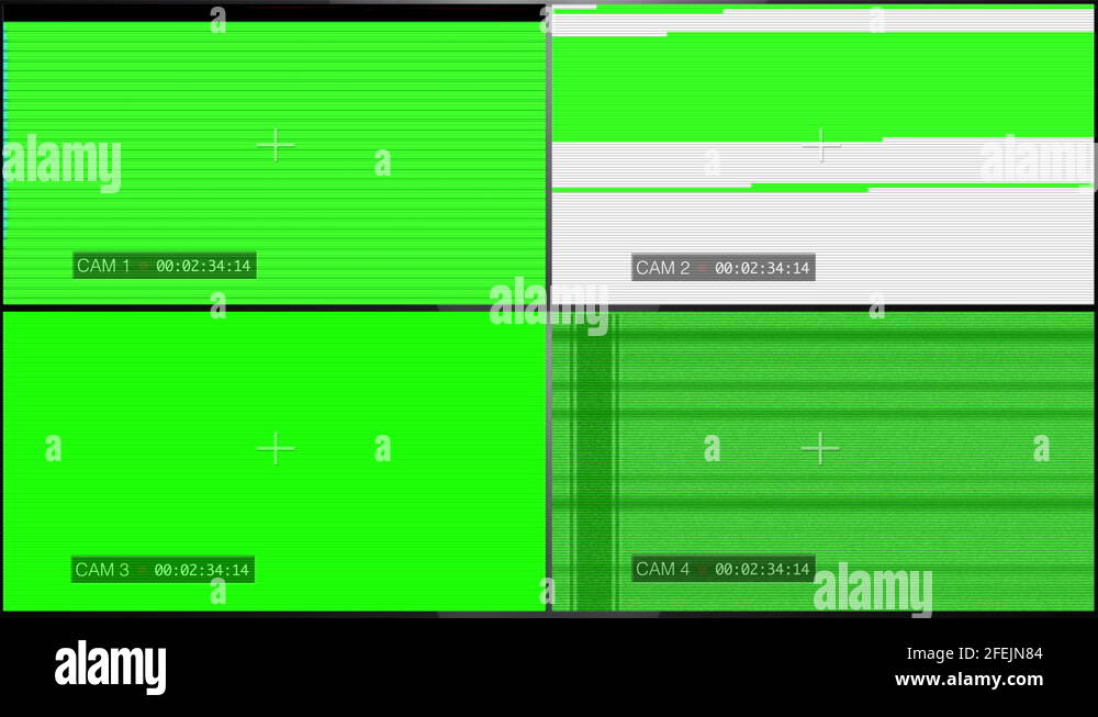 Multiscreen Monitor Display TV Static Glitch Green Screen Stock Video