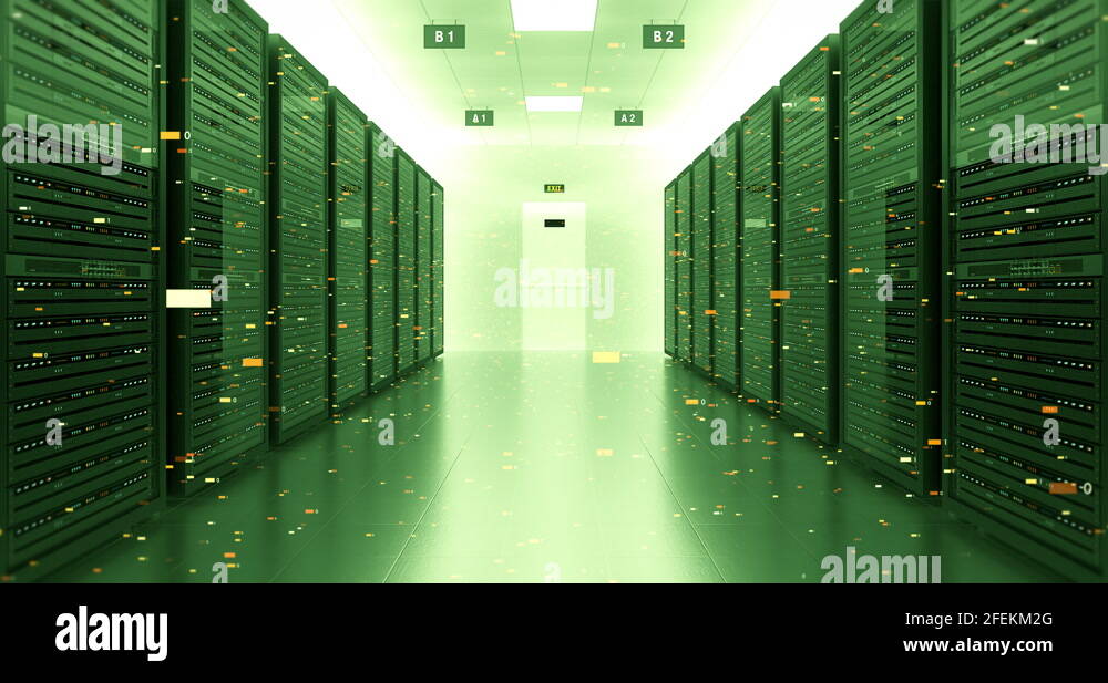 Server Racks In a Modern Data Center. Computer Racks All Around Stock