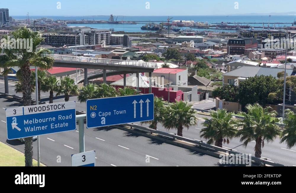 Walmer Estate pedestrian bridge with views of Cape Town Harbour and