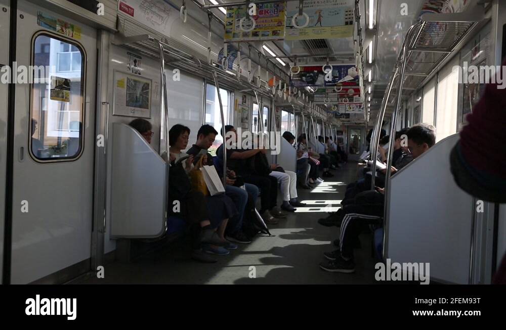 Tokyo Metro full underground train during rush hour