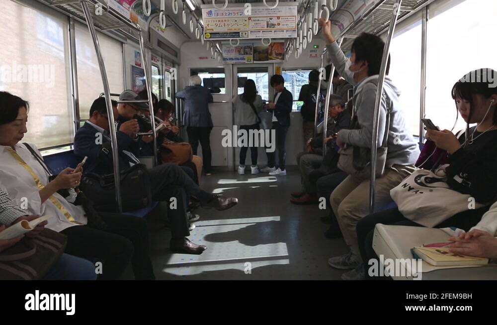 Full underground Tokyo Metro train during rush hour