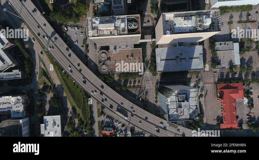 Birds eye view of downtown Houston area. This video was filmed in 4k
