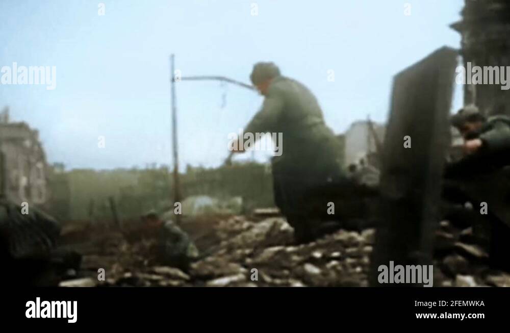 The storming of Berlin. Soviet tanks and infantry enter Berlin. April