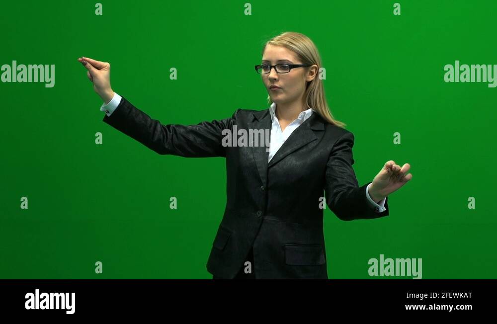 touch pad scrolling zoom hand gestures women isolated green screen