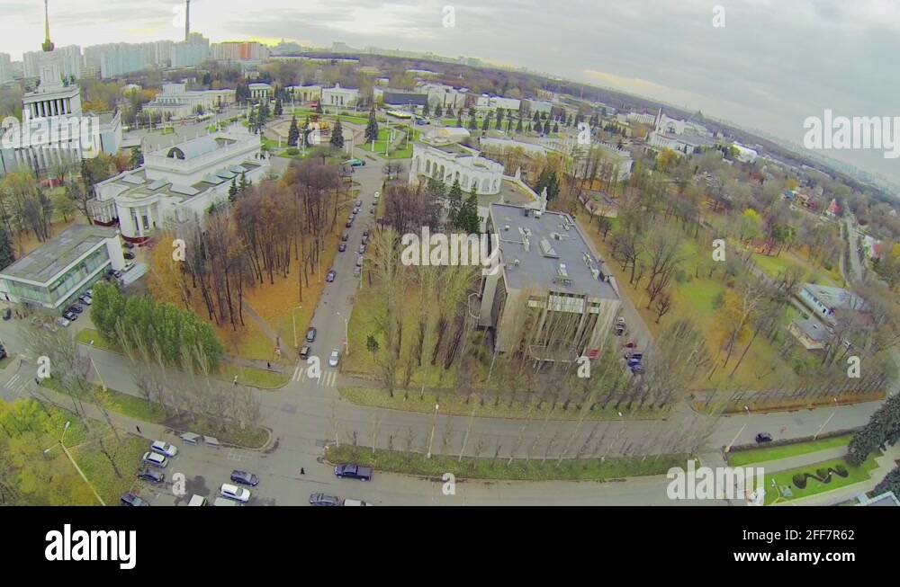 Territory of Exhibition Center with pavilions and car parking Stock