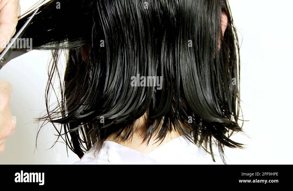 Cutting wet hair with scissors closeup Stock Video Footage Alamy