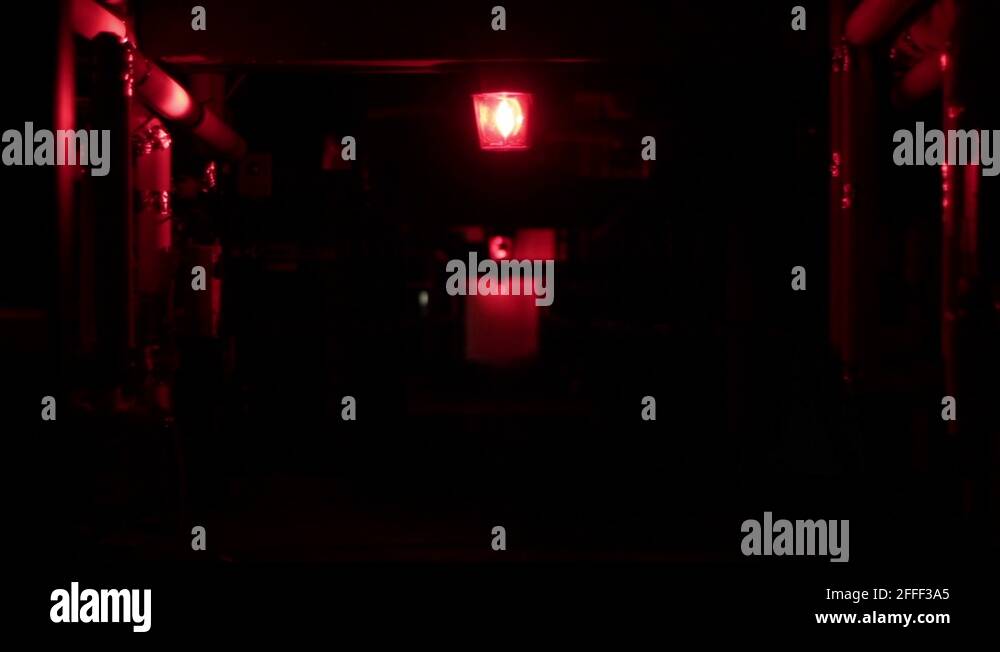Flashing Red Lights In Scary Industrial Corridor Stock Video Footage
