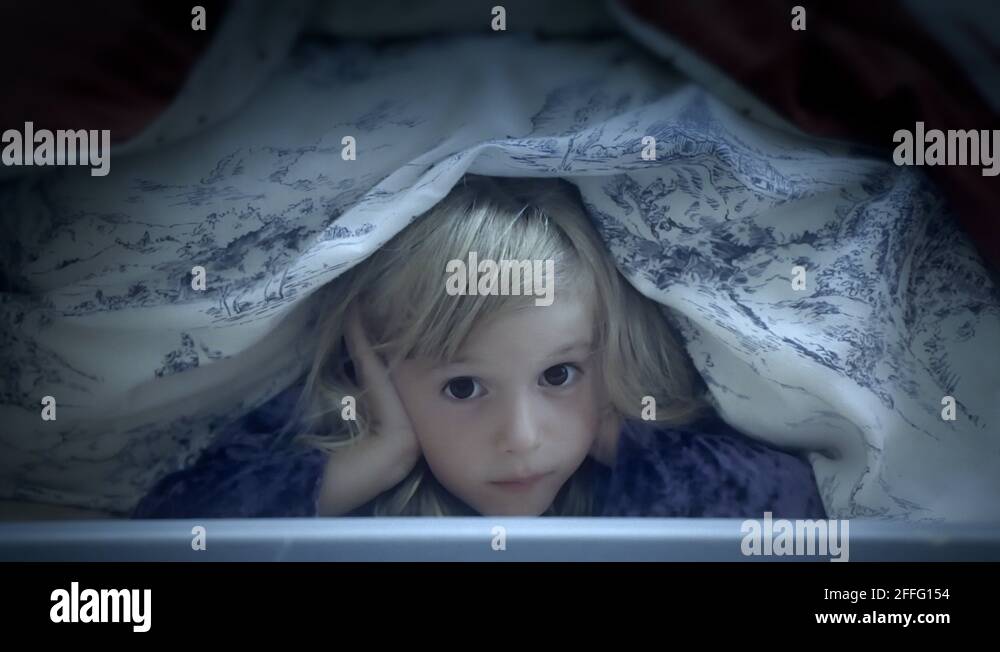 Little girl alone scared bedroom Stock Videos & Footage HD and 4K