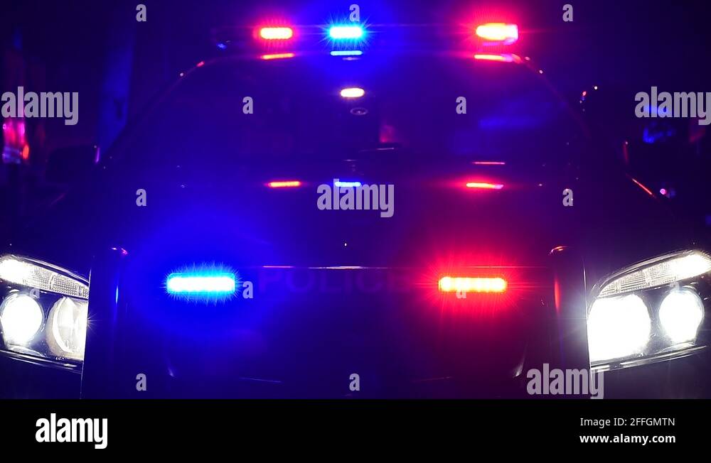 Blue flashing police car night time Stock Videos & Footage HD and 4K