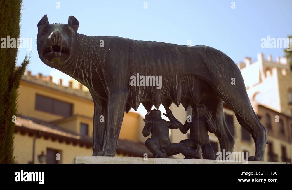 Bronze sculpture of the she wolf with romulus and remus Stock Videos ...