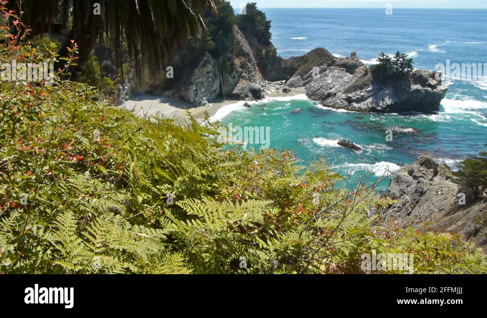 Motion Control Dolly Shot of Waterfalls on Tropical Beach in Big Sur