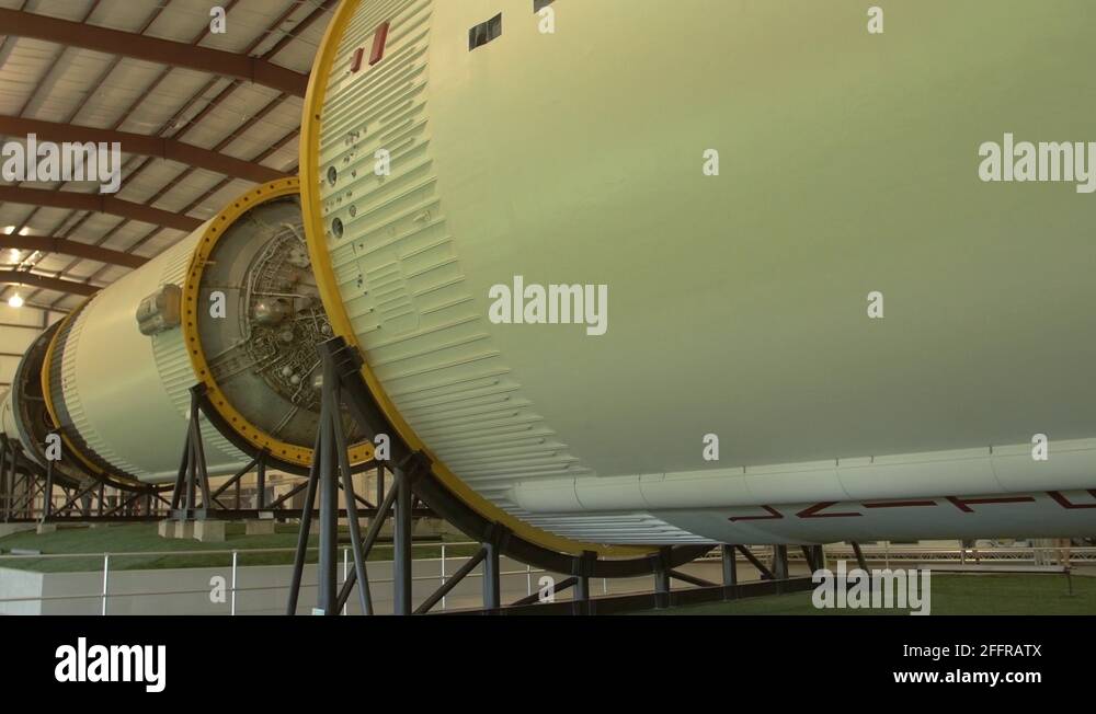 Saturn V Rocket parts, Johnson Space Center NASA, Houston Stock Video