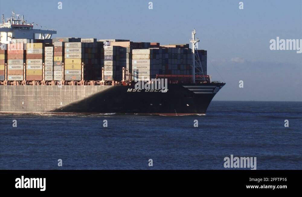 MSC Oscar, the largest container ship in the world high seas Stock