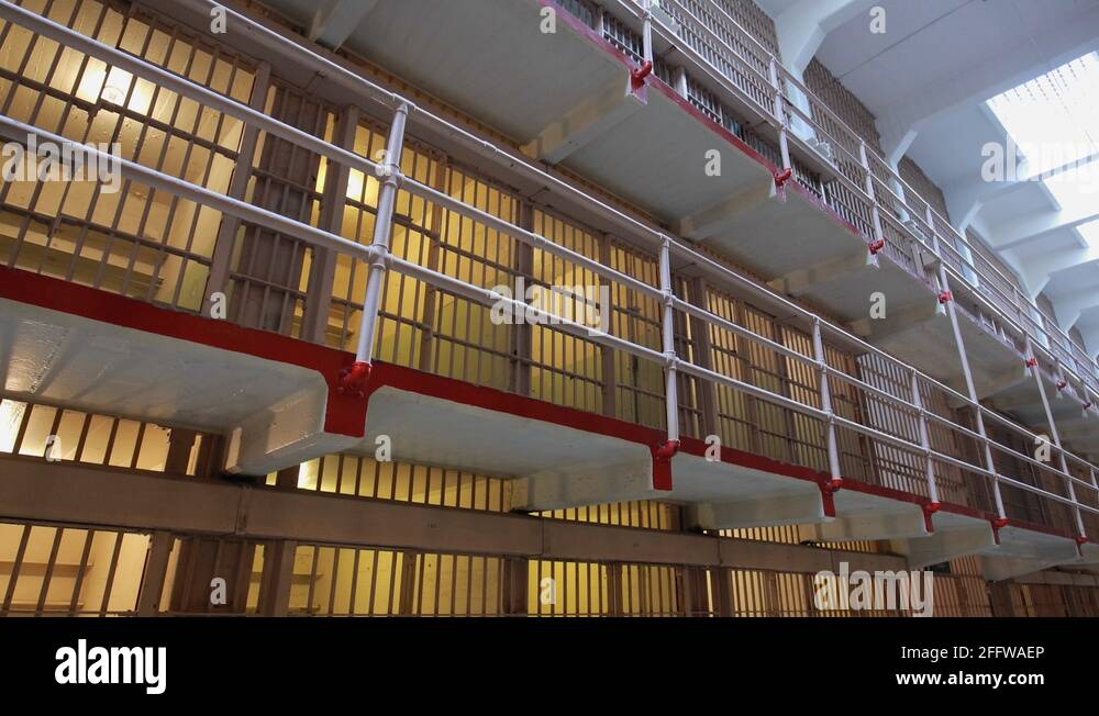 Prison jail cells in Alcatraz zoom in Stock Video Footage Alamy