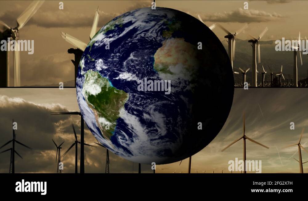Wind turbine montage with rotating earth - HD Stock Video Footage - Alamy