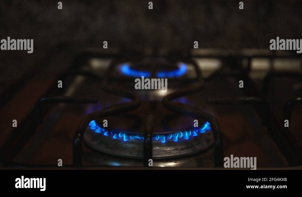 Gas burning from a kitchen gas stove Stock Video Footage Alamy