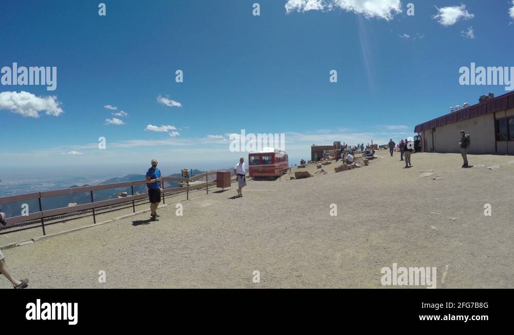 4K Cogwheel tram arriving at top of Pikes Peak Stock Video Footage Alamy