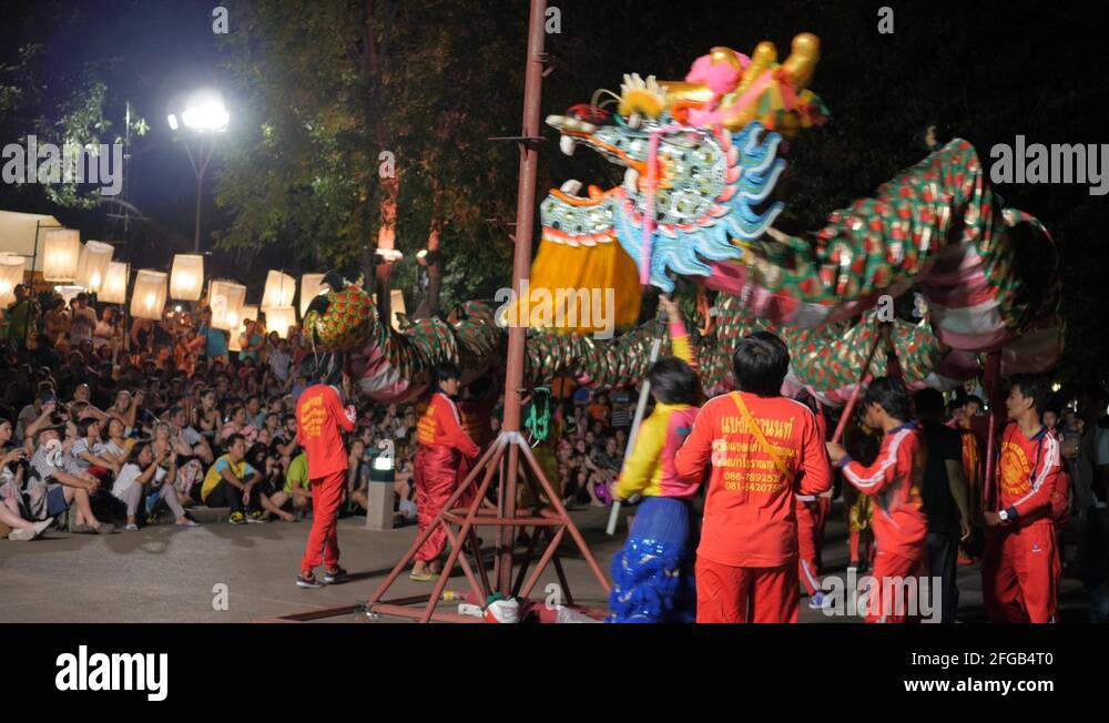 Chinese dragon dance performance,Bangkok,Loi Krathong,Thailand Stock ...