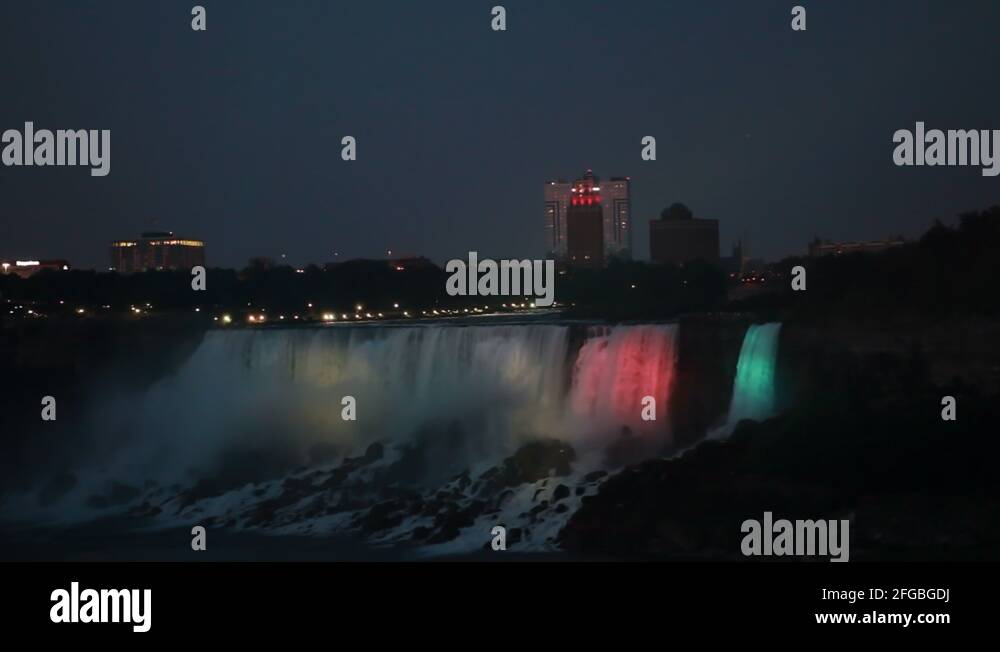 Niagara Falls At Night All Lit Up With Lights Stock Video Footage - Alamy