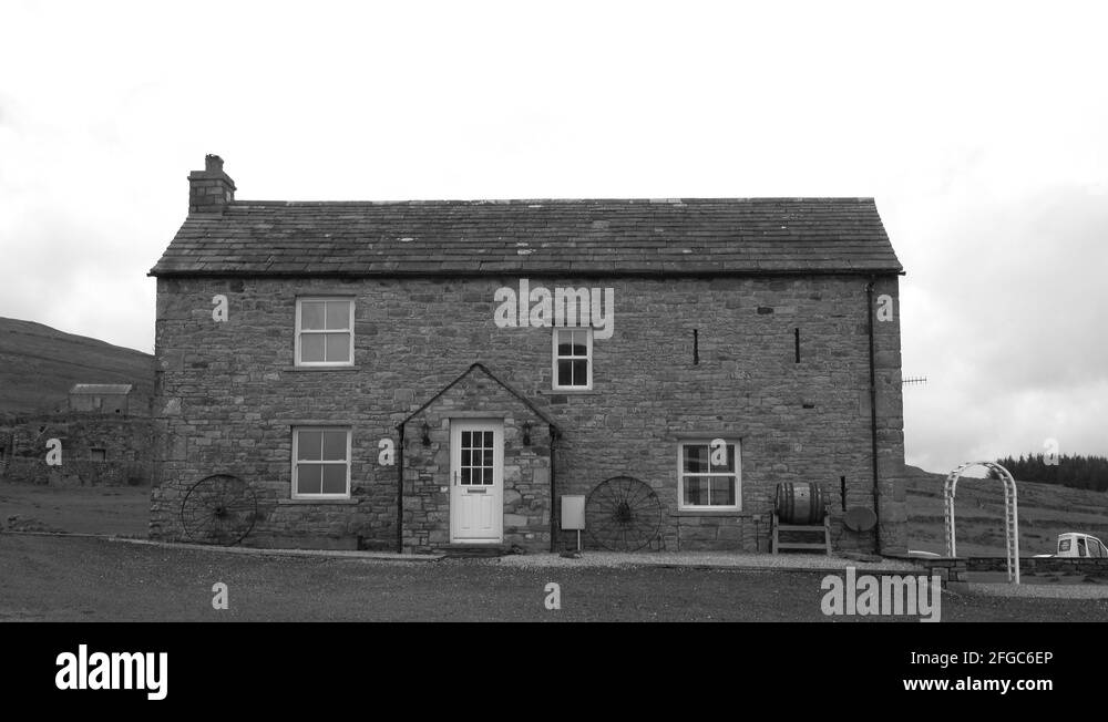 Old historic rock farm house Scotland England border BW 4K Stock Video