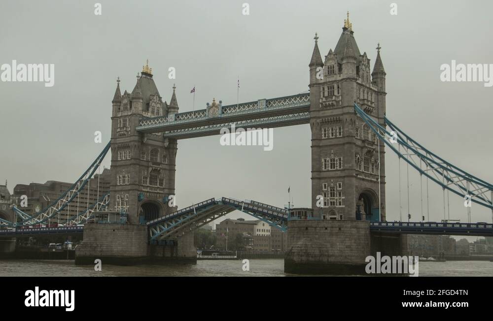 London Tower Bridge Opens & Closes, Raised & Lowered Stock Video ...