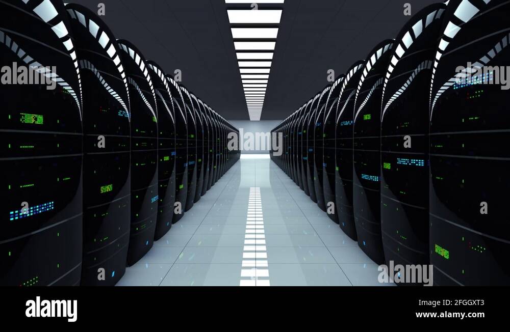 Modern server room. Realistic LED lights are flashing Stock Video