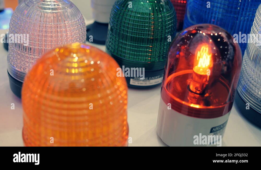 Several different colors of warning lights are flashing Stock Video