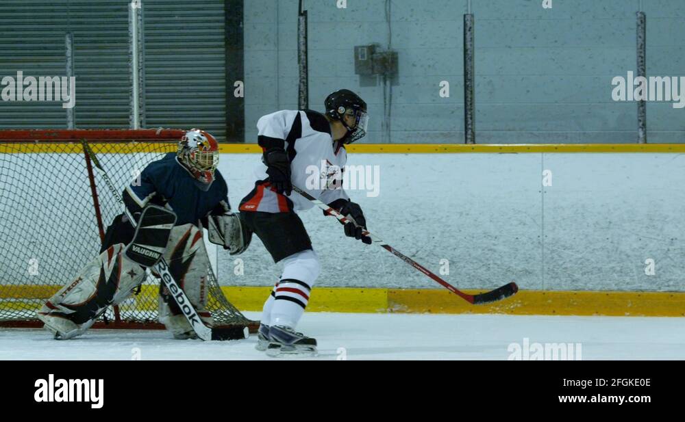 hockey woman scoring chance in crease slow motion 4k Stock Video