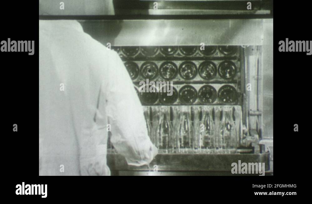 United States, 1940s Milk bottles being sterilised in a dairy. Empty