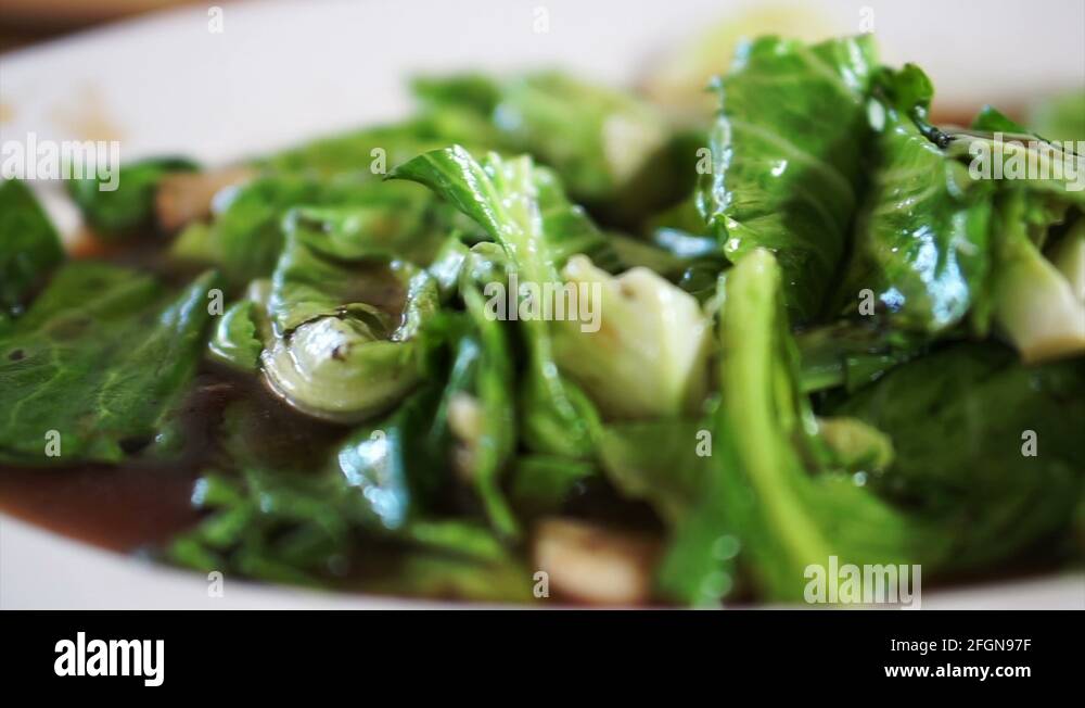 Bok choy or Chinese broccoli vegetable stir fry with sauce Chinese