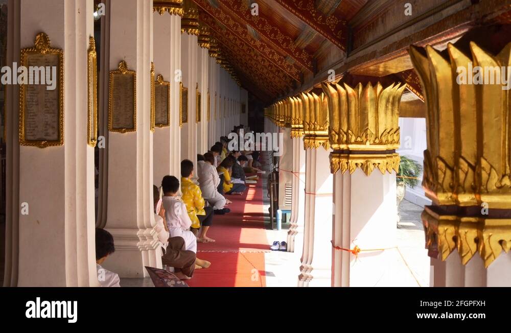 sunny day bangkok wat phra kaew temple hall walking panorama 4k ...