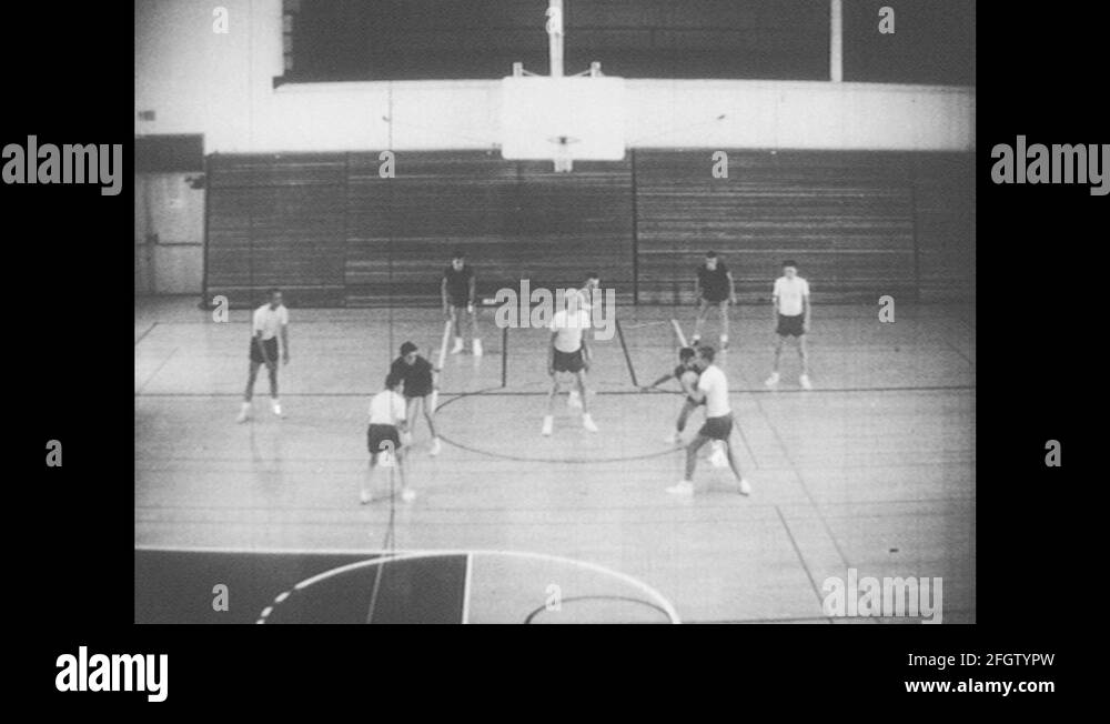1960s Boys Demonstrate Five Man Zone Defense Boy Shoots Ball And Misses Stock Video Footage 