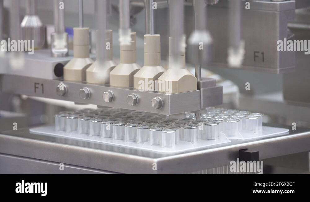 Sterile readytofill syringes, staked needle syringes line Stock Video