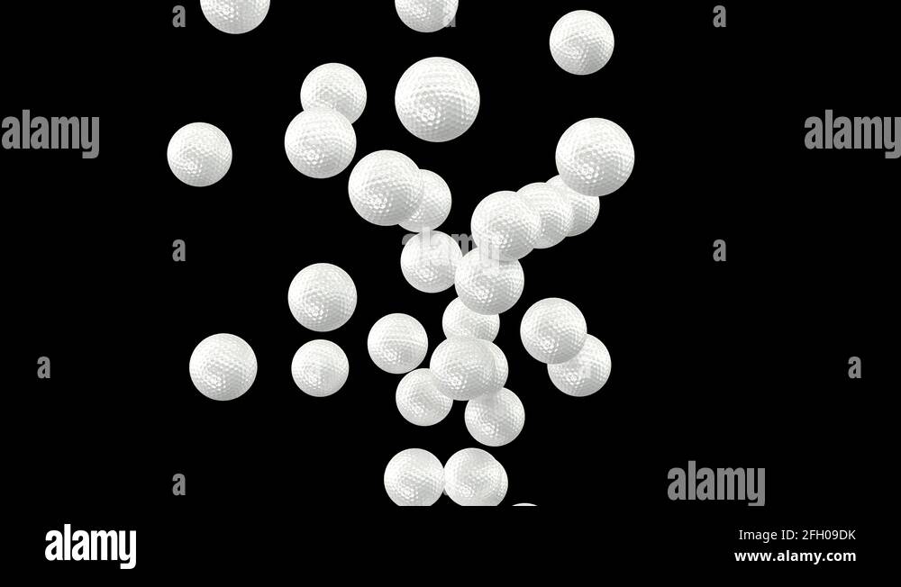 Animated exploding and flying toward camera golf balls in slow motion