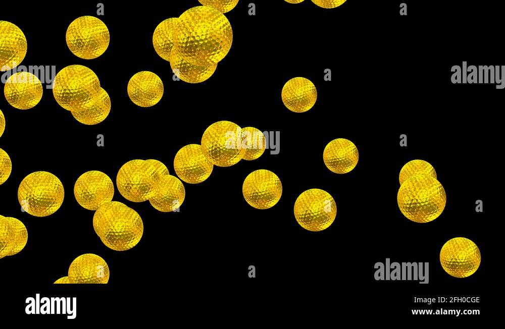 Animated flying from left to right gold golf ball slow motion Stock